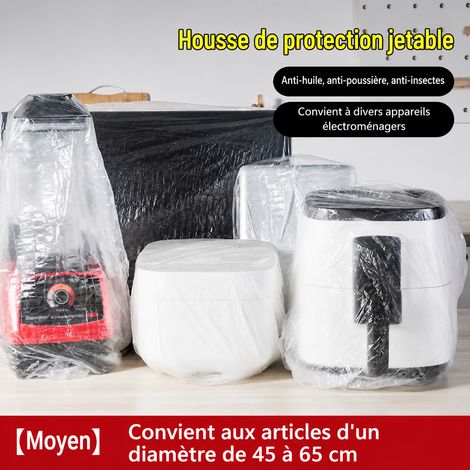 Housse de protection anti-poussière transparente en PE pour appareils électroménagers taille moyenne avec bande élastique réf 3610 50 g – Livraison gratuite