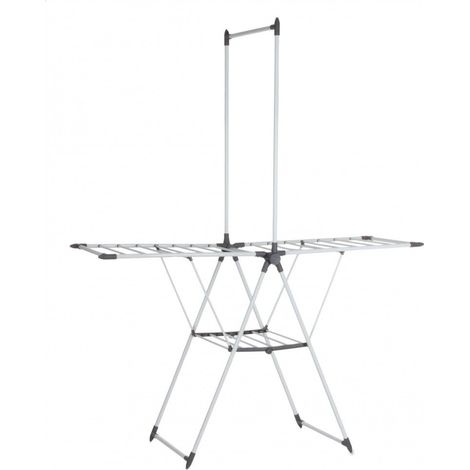 Five – Étendoir à linge pliant acier et polypropylène blanc 158x69,7x199 cm – Capacité 16 mètres – Pliable et pieds anti-dérapants (1/6)