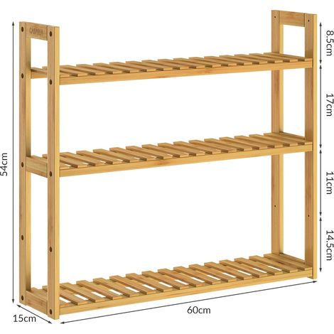 Bamboo Freestanding Shelf, Adjustable 3-Tier, 54x60x15cm (1/5)