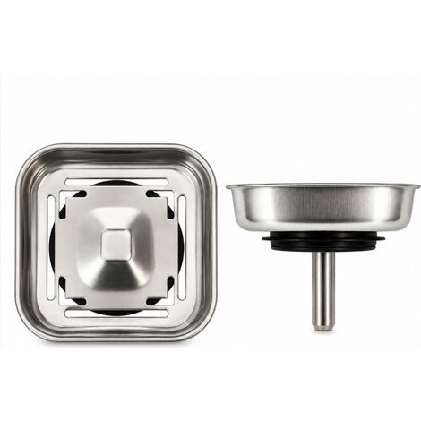 Cestello inox manuale quadrato 70 mm per piletta lavello, altezza 50 mm