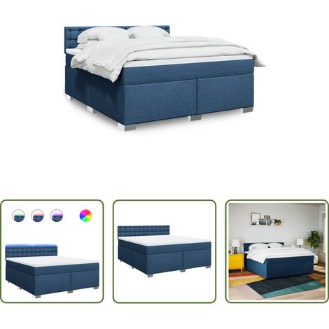 vidaXL LED-Beleuchtung - Boxspringbett mit Matratze Blau 180x200 cm Stoff (1/5)