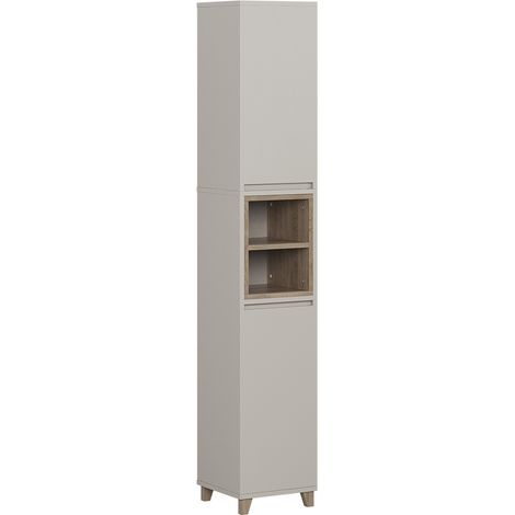Armadio per il bagno Elnor, Greige/Rovere, 30 x 170 cm con 2 porte, Vicco