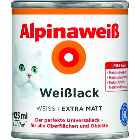 Alpinaweiß Weißlack 125ml alpinaweiß extra matt Lack Universallack Innen Außen (1/2)