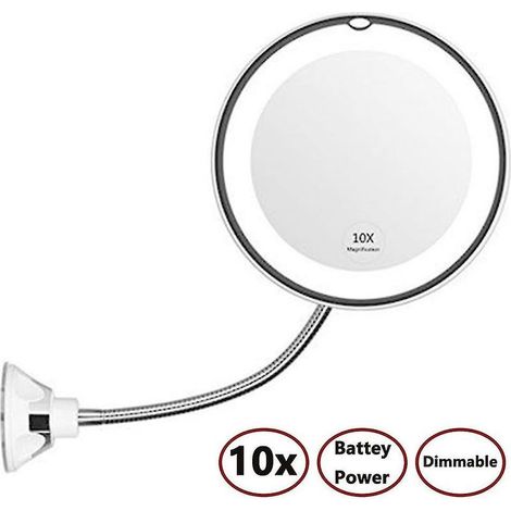 Flexible Gooseneck 10x Magnifying LED Light Makeup Mirror, Bathroom (1/4)