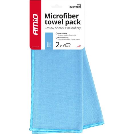 Chiffon microfibre sans traces pour le nettoyage des vitres et des miroirs 30x40cm 2 pièces amio-03730 (1/2)