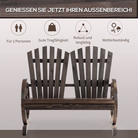 Banc de jardin avec accoudoirs, siège en bois massif, mobilier d'extérieur rustique, teinte brun foncé, dimensions 108 x 66 x 95 cm. (1/5)