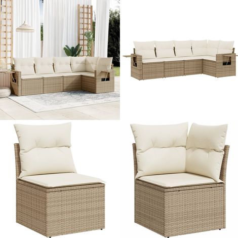 5-tlg. Garten-Sofagarnitur mit Kissen Beige Poly Rattan - Gartengestell - Gartenmöbelset - PE-Rattan Möbel - Outdoor Lounge Set - Gartenlounge - Home & Living (1/5)