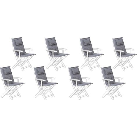 Conjunto de 8 cojines para las sillas de exterior de tela gris resistente a los rayos UV acolchado grueso Maui