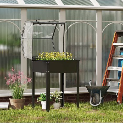 Huerto urbano elevado con cubierta de acero 60x60x120 cm OKMYHOME (1/4)