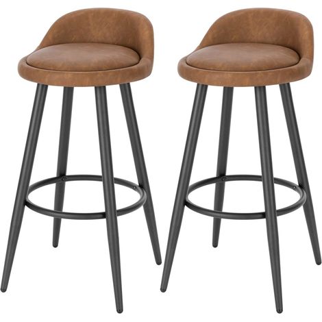 Woltu – Lot de 2 tabourets de bar en similicuir et métal – Dossier bas et repose-pieds – Hauteur 78.5 cm – Charge 120 kg – Couleur brun (1/5)