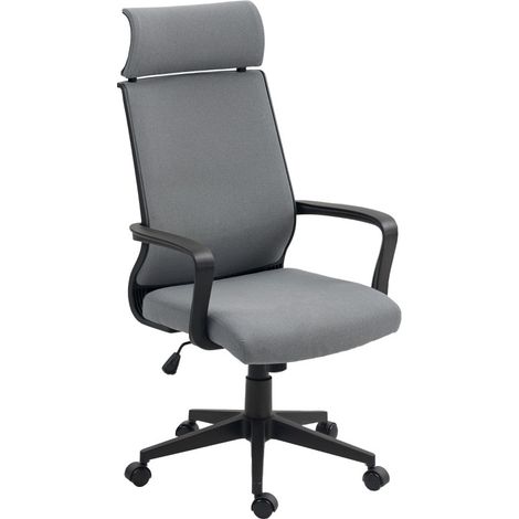 Silla de oficina ergonómica de poliéster gris oscuro, respaldo alto, balanceo, altura regulable, ruedas, 60,5x69x109-117 cm (1/5)