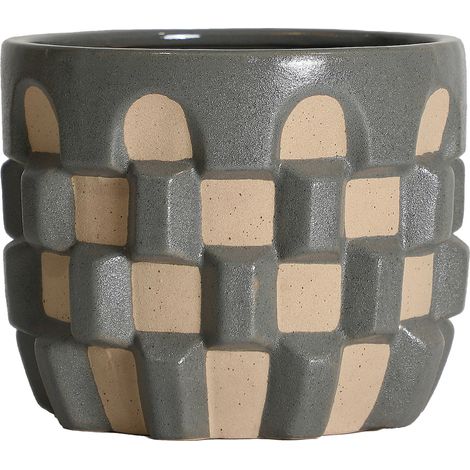 Cache pot contemporain en céramique brillante - gris et beige (1/4)