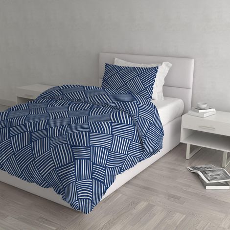 Parure housse de couette imprimée, microfibre, Citylife Blue, simple (1/4)