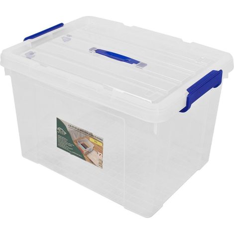 JARDIN202 - Cajas de Almacenaje Ordenación de plástico Transparentes con Tapa Azul  Con y Sin Ruedas  Ropa, Libro,  Juguestes  Pack 4 uds (55L)