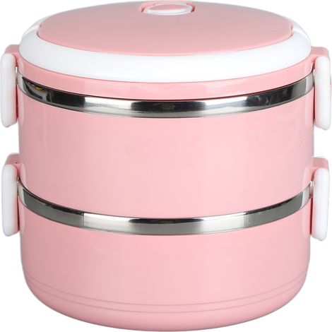 Boîte à lunch isotherme empilable pour aliments chauds, en acier inoxydable 304, ronde, avec couvercle hermétique et double paroi épaisse (rose). (1/5)