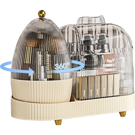 Drehbarer Make-up-Organizer für Schminktische mit Pinselhalter, Kosmetikaufbewahrung, Lotion-Displays, großer drehbarer Make-up- und Hautpflege-Organizer (38 x 28 cm), Make-up-Präsentationsständer 1 (1/5)