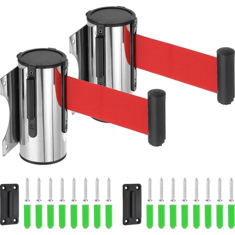 Barrière Rétractable Fixe Pour Mur, 9.84 ft Barrière Rétractable Pour Gestion De Foule Pour Queue Magasin De Détail Stade Ceinture Rouge Avec Boîtier En Acier Pack De 2 (1/5)