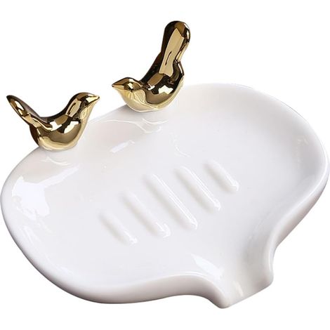 Compact Ceramic Soap Dish with Drain for Bathroom and Vanity (1/5)