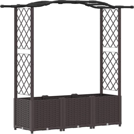 Fioriera da giardino Letto Rialzato con Griglia e Tetto Marrone 164 x 40 x 138 cm PP (1/5)
