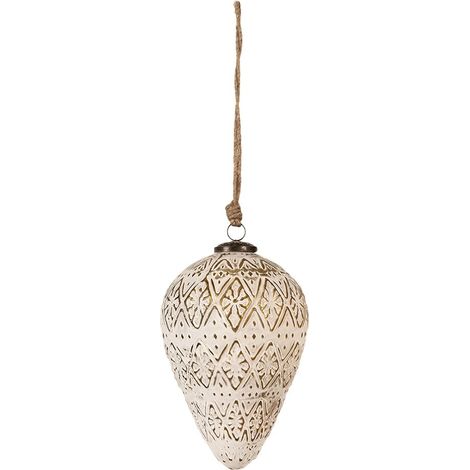 Boule de Noël en Verre Coloris Blanc Suspension Décorative pour Sapin Ø13 x 21 cm - PANGIVO