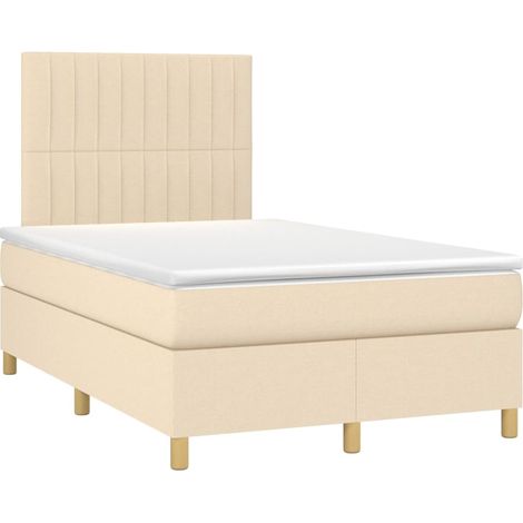 Box Spring Bed with Mattress&LED Cream 120x200 cm Fabric vidaXL (1/4)