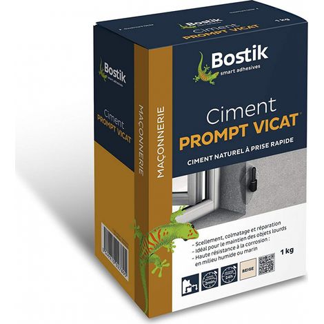 Bostik – Ciment prompt 1 kg – Pour béton armé – Résistance rapide – Application facile en intérieur et extérieur