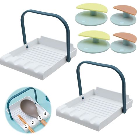 Lot de deux supports pour couvercles et cuillères en plastique égouttoir pour spatules et ustensiles de cuisine organiseur de table multifonction