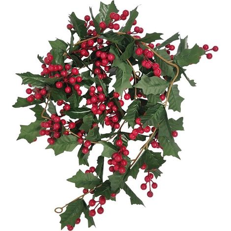Couronne de Noël, guirlande de baies rouges, 170 cm, houx et baies artificiels, guirlande de Noël à suspendre pour intérieur et extérieur, décorations de jardin pour le Nouvel An, centres de table pou (1/5)