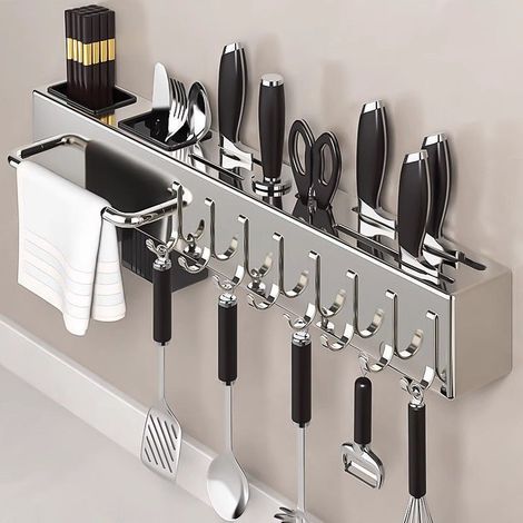 Étagère murale à couteaux de cuisine en acier inoxydable argenté de 40 cm (1/5)
