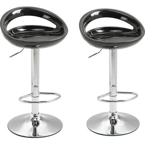 Set aus 2 Barhockern, höhenverstellbar, mit Rückenlehne und Fußstütze, 360° drehbar, 46 x 41 x 76–96 cm, schwarz