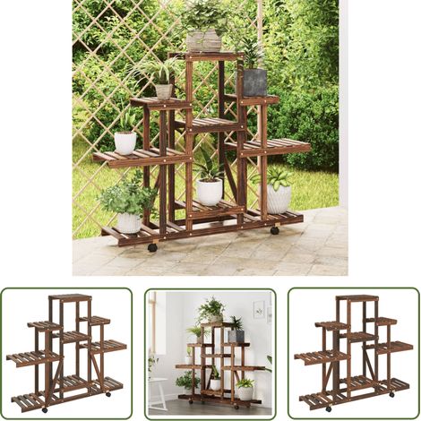 The Living Store Support à fleurs avec roues 110x25x101 cm bois massif de sapin - Support Plante - Jardinerie - Meuble Extérieur - Rangement Jardin - Pot Fleuri (1/5)