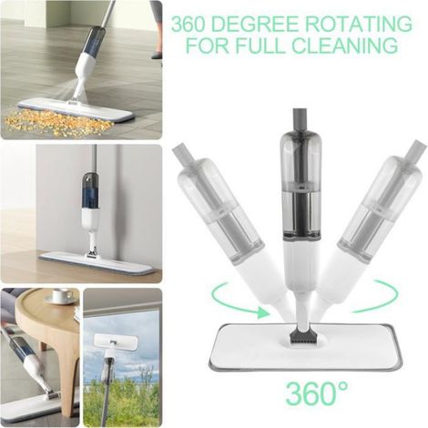 Balai Serpillère Vaporisateur, Balais Nettoyer Sol, Spray Mop Plat, Microfibre Balai avec 5 Tampons Réutilisables et Racloir (1/5)
