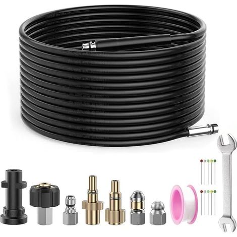 10M Tuyau Déboucheur Canalisation pour Nettoyeur Haute Pression Kärcher, Kit Déboucheur avec Buses à Jet et Rotative pour Karcher Série K2 K3 K4 K5 K6 K7, Bosch AQT, Lavor