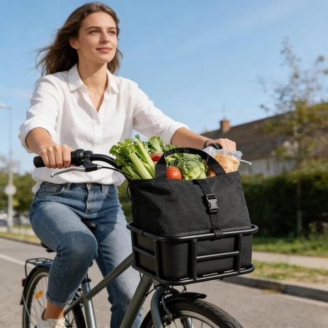 Panier de vélo étanche et antirouille avec fermeture rapide. Grand panier idéal pour le vélo, les trajets quotidiens, les voyages, les excursions à vélo et le camping. (1/5)