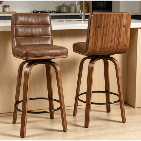 2er-Set Barhocker, 360° drehbar, PU, Buchenholzbeine, Rotbraun OKMYHOME (1/5)