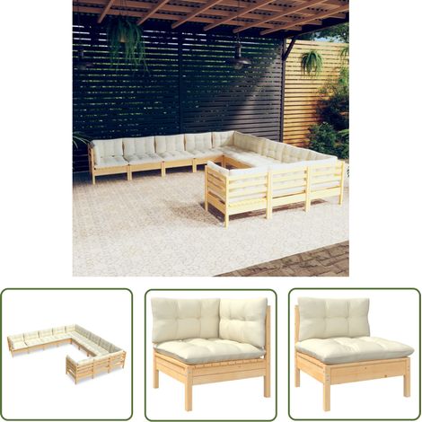 The Living Store 11-tlg. Garten-Lounge-Set mit Creme Kissen Kiefernholz - Garten Lounge Set - Kiefernholz Möbel - Outdoor Möbel - Loungemöbel - Gartengeräte (1/5)