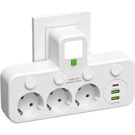 Prise Murale Avec Interrupteur Et USB 2.0A Type C - Multiprise Compacte Pour Voyage Europe Avec Veilleuse, Protection (1/5)