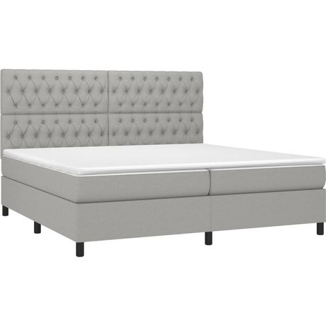 Cadre de lit LED avec sommier tête de lit matelas surmatelas 200x200 cm tissu gris clair TDL0207775