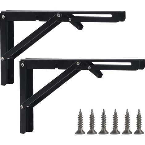 2 Pièces Équerre Pliante, 300mm, Fer Noir, Structure Triangulaire, Support Table, Garage Cuisine (1/5)