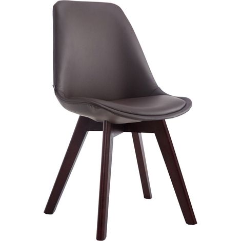 Chaise de salle à manger x1 style scandinave en PVC marron support 4 pieds en bois couleur noyer 100003747
