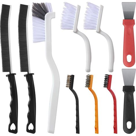 10 Pièces Brosse de Nettoyage des Interstices, Brosse Joint Carrelage Multifonctionnelle Brosse à Joint Poils Durs avec Racloir, pour Cuisine et Salle de Bain (1/5)