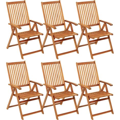 Lot de 6 Chaises de jardin et de camping pliables, Chaises de relaxation, avec coussins Bois d'acacia OIB8177E (1/5)