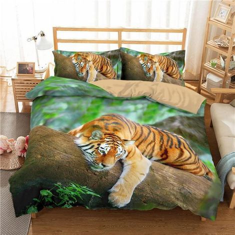 Bettwäsche-Set 200x220cm mit Tiger-Druck, 2 Kissenbezügen 80x80cm, Mikrofaser