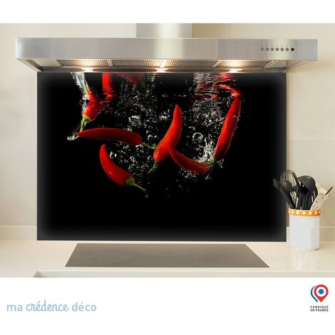 Fond de hotte : Bain de piments - Verre trempé - 90 cm - 60 cm (1/5)
