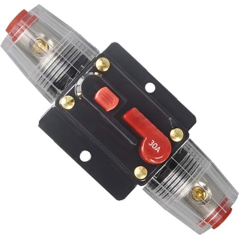 Disjoncteur audio 30A 40A 50A 60A 80A 100A 150A pour autoradio, porte-fusible en ligne, onduleur, réarmement manuel, 12V-24V CC, protection pour systèmes audio automobiles, marins et bateaux. (1/5)