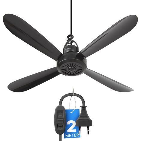 Ventilateur de plafond portable à suspendre, silencieux env. 25 dB, moteur 5 W basse consommation, Ø 40 cm, prise EU 220-240 V, crochet de suspension, câble 2 m avec interrupteur ON/OFF (1/5)