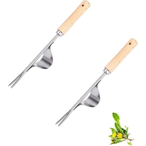 Outils de jardin en acier inoxydable avec manche en bois Ensemble d'outils de jardin manuels en 2 pièces pour creuser, désherber et ameublir le sol-Fei Yu (1/5)