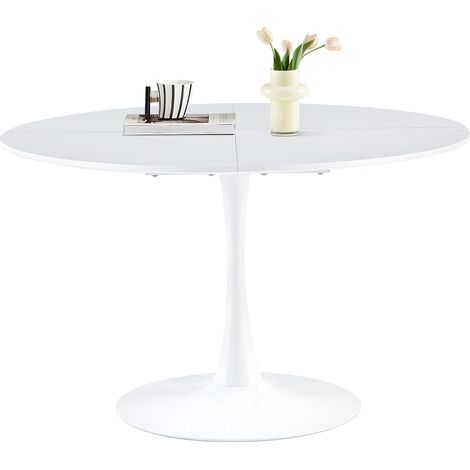 Eggree – Table ronde moderne 120 cm – Pour 4 à 6 personnes – MDF blanc – Design haut et durable – Utilisation cuisine, salon, bureau