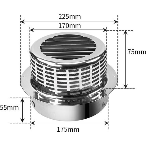 Dieser Abluftventilator aus Edelstahl 304 eignet sich für Küchenabzugshauben und verhindert das Eindringen von Insekten und Regenwasser. (175 mm) (1/5)