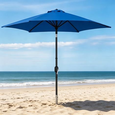 Red 2.7m 8-Rib Outdoor Market Umbrella, Adjustable Push Button Tilt Parasol with Crank Operation, Weather Resistant Sun Shade for Backyard, Deck, Pool and Beach (1/5)